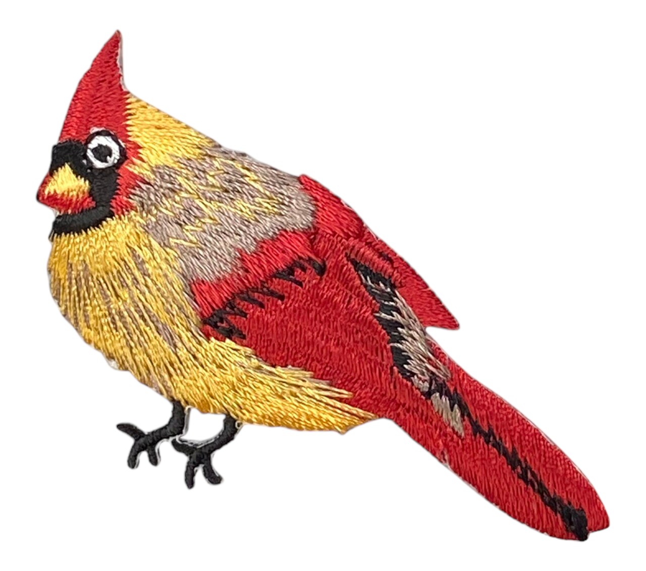 Red Female Cardinal Bird, Facing Left, Embroidered, Iron on Patch